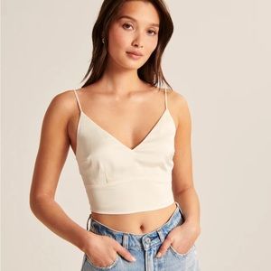 NWT - Abercrombie & Fitch - Cropped Satin Top - Size Small - Cream/White